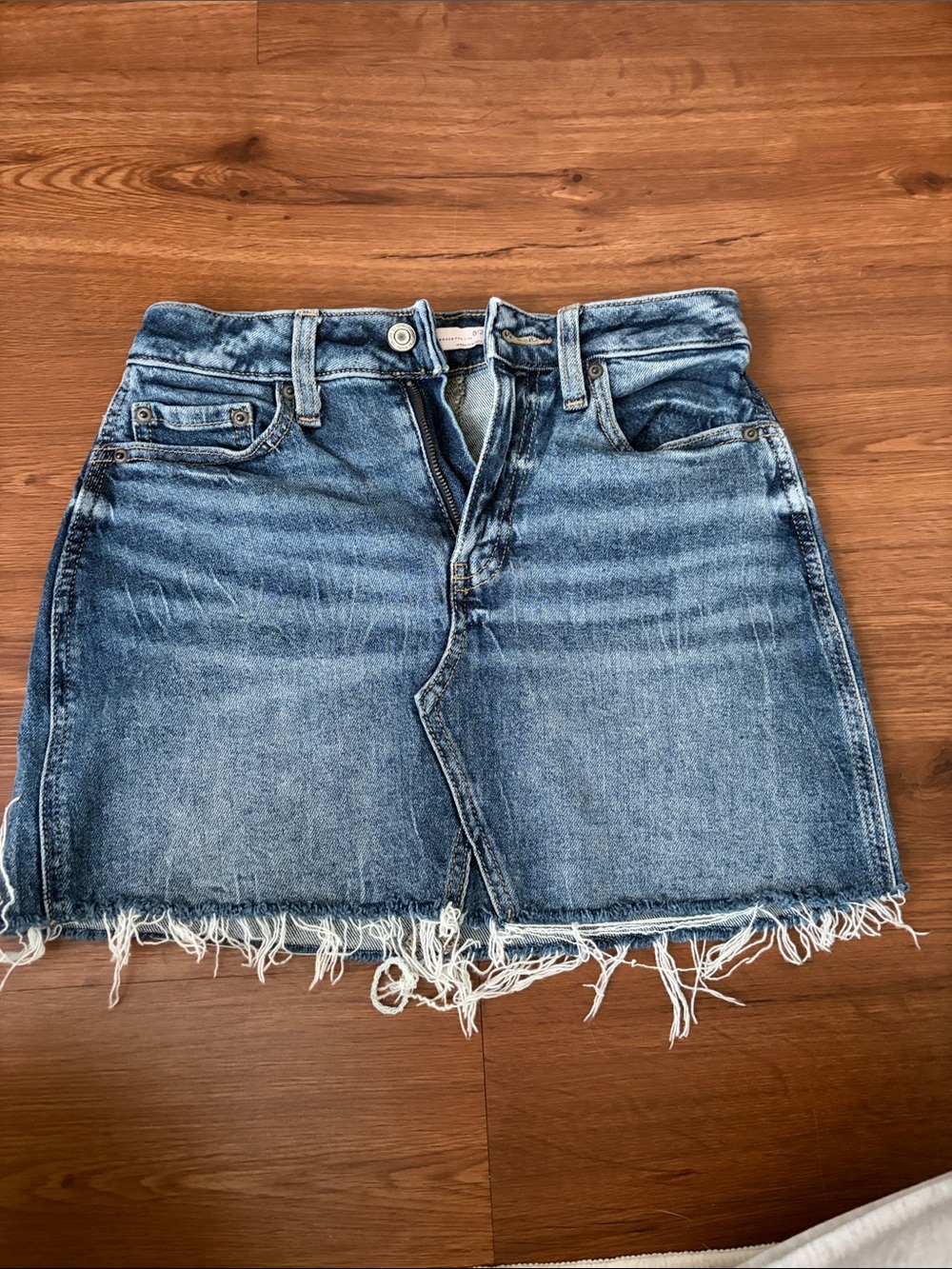 Denim Frayed Hem Mini Skirt - Blue